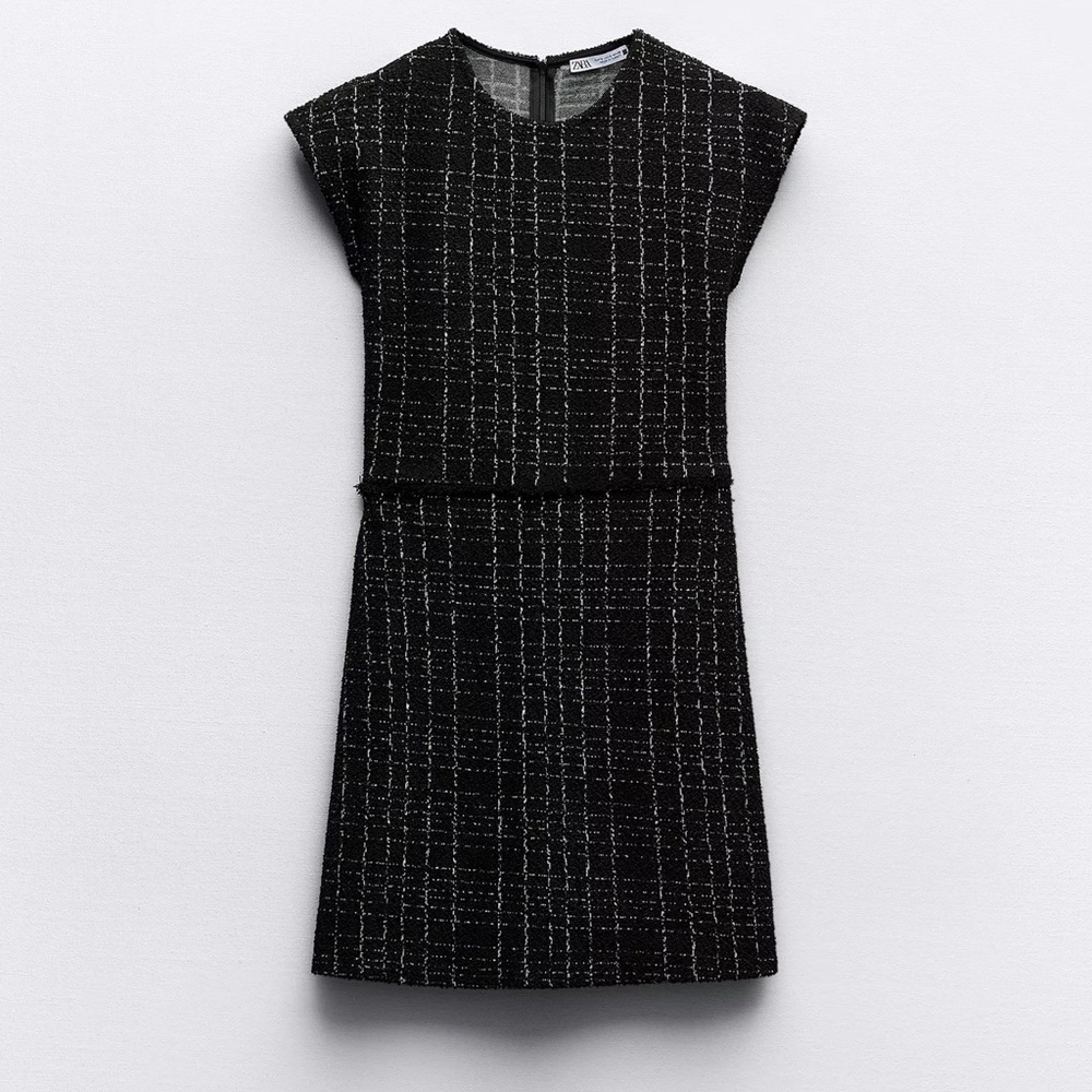 ZARA Black and White Tweed Mini Dress